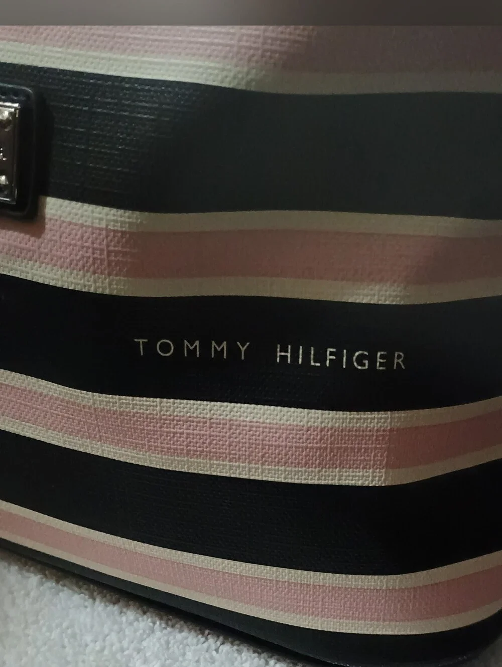 Travel Case Cosmetic/Toiletry Bag Large Black and Pink Striped Storage Tote